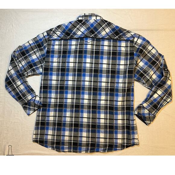 Buckle Black Snap Long Sleeve Plaid Men's Blue Black Button Up Size XXXL 3X - Picture 2 of 6